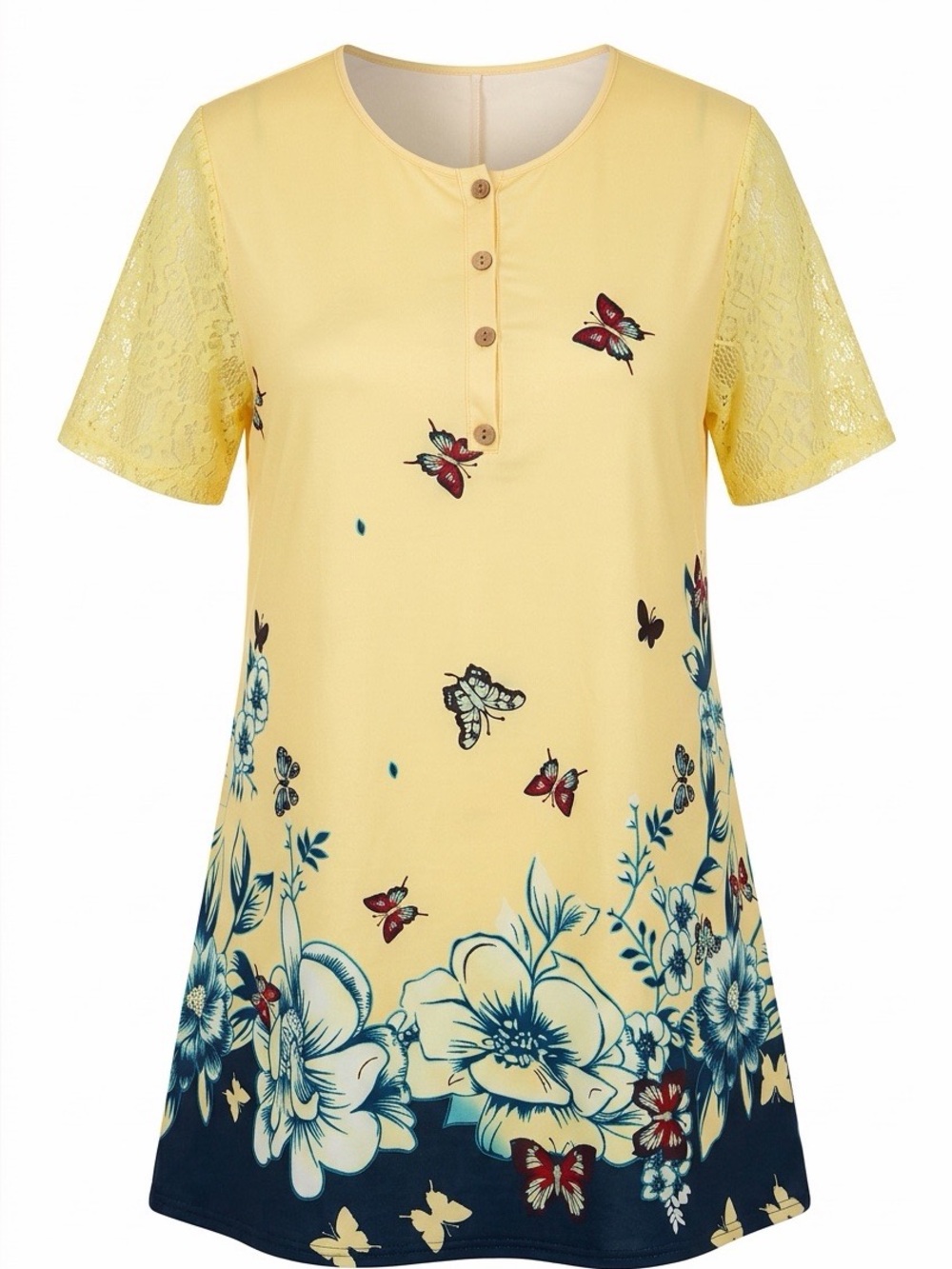 Yellow Floral Butterfly Dress Plus Size 5XL with Pockets